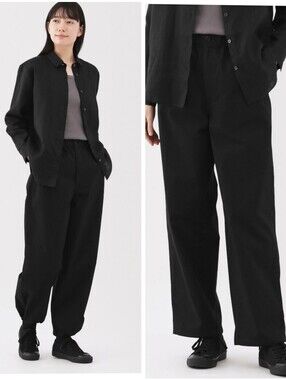 Muji Womens Utility Easy Wide Fit Pants Black Cotton Blend Size XL